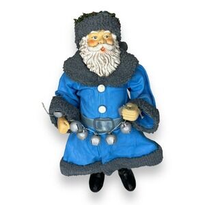 VTG Village Art Santa Claus Papier Mache Figurine Father Christmas Blue Silver